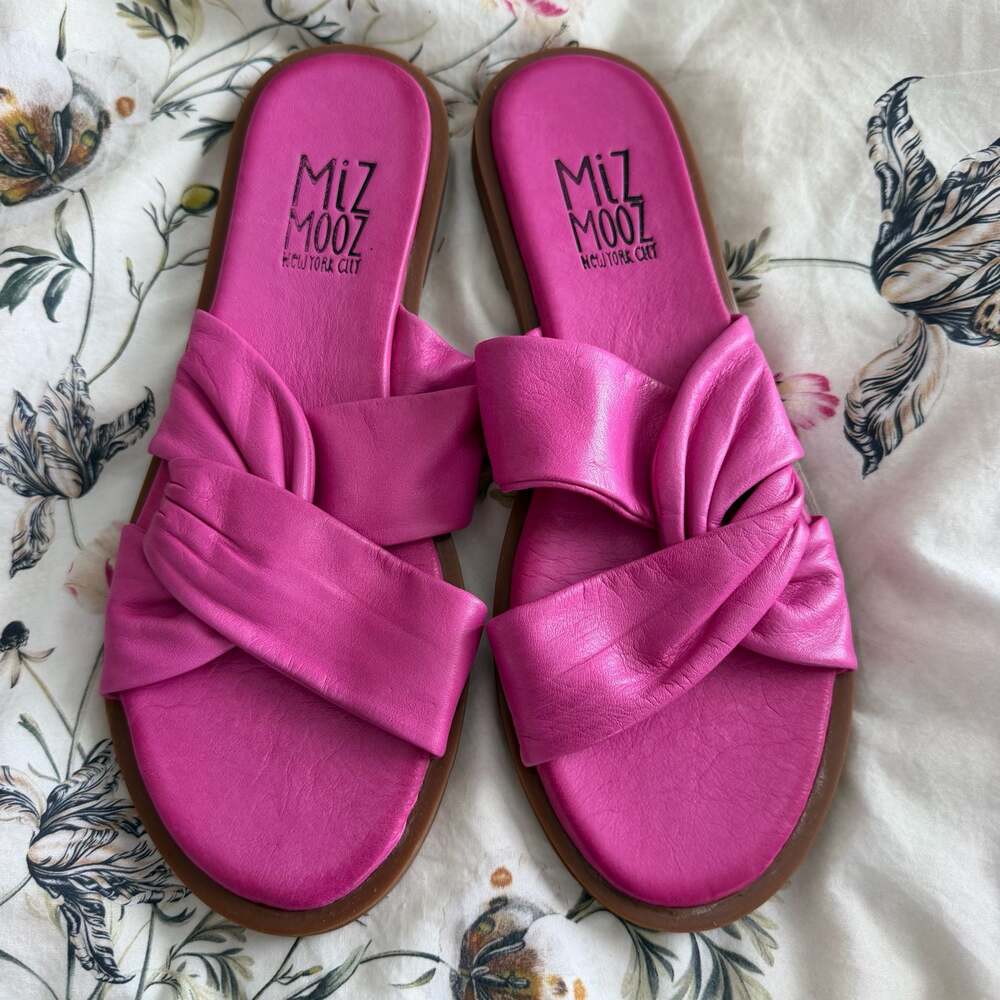 Miz Mooz Fabio Leather Twist Slide Sandals in Fuchsia